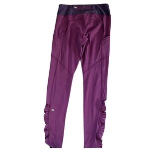 Lululemon Tight Stuff Tight Plum‎ Purple Ruffle Hem Leggings 8